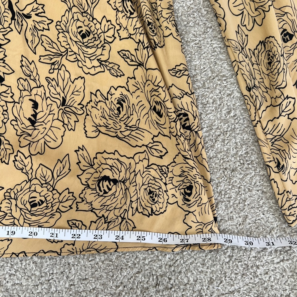 Rachel Zoe Wide Leg Boho Palazzos Pants | Black & Tan Rose Floral | Pockets - Picture 8 of 10